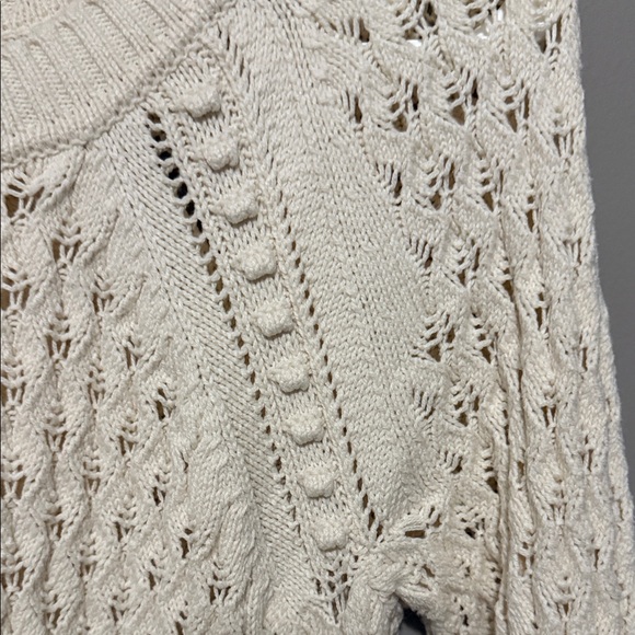 LOFT Women’s Cream Open Stitch Pointelle Knit Sweater~ Size Small - Picture 2 of 7